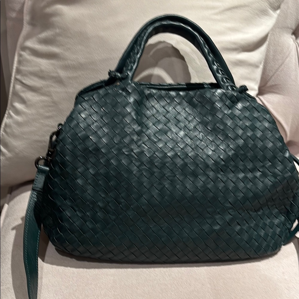 Woven Leather Shoulder Bag - Deep Teal